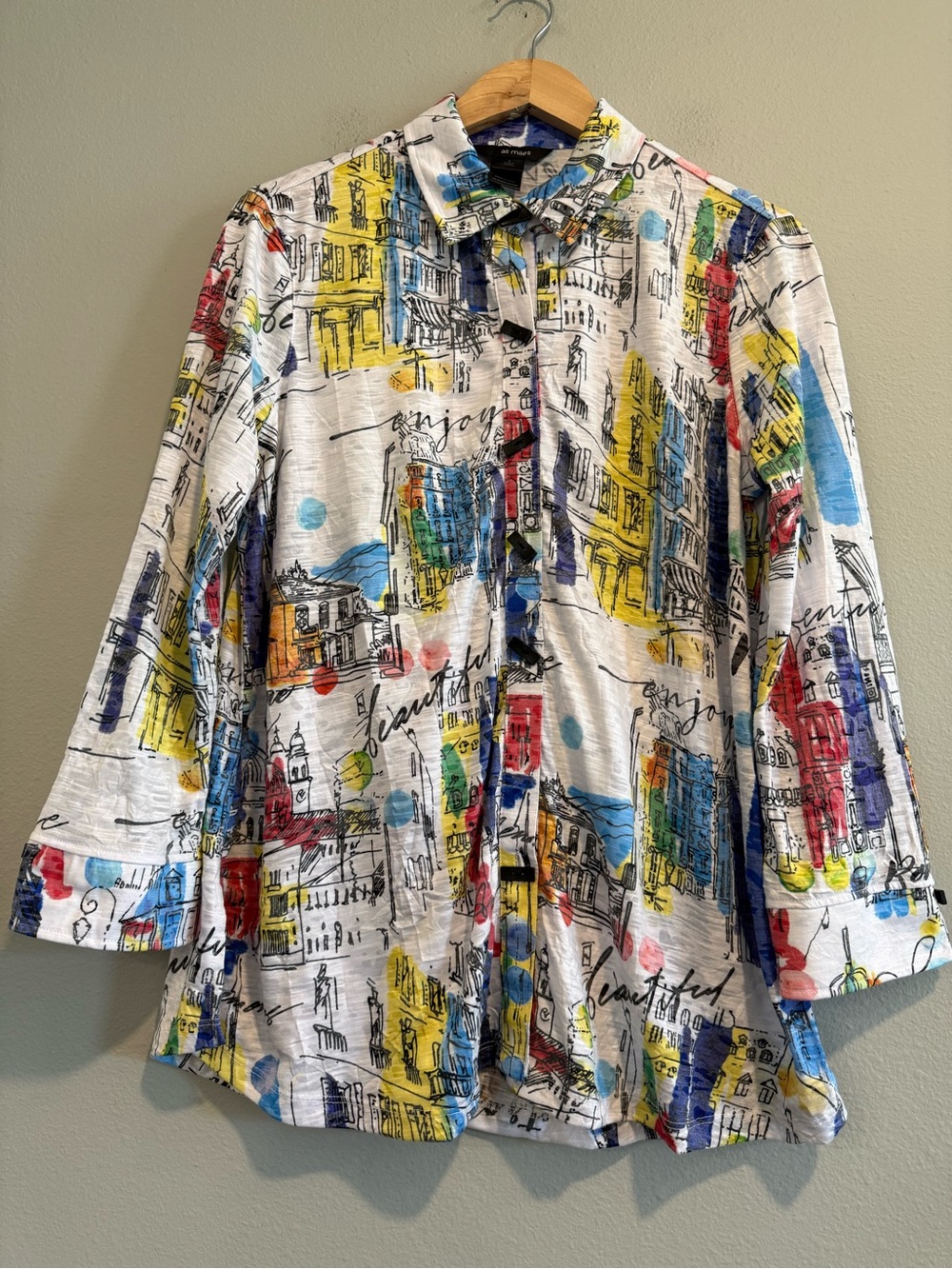 Ali Miles Button-Down Shirt Artsy Art to Wear Abstract Bold Small